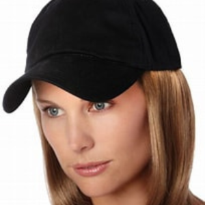 Black baseball cap with hair