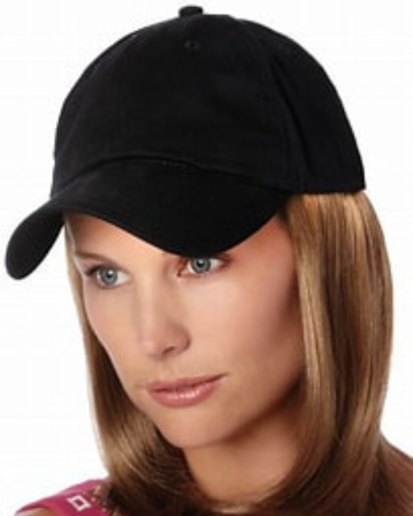 Black baseball cap with hair