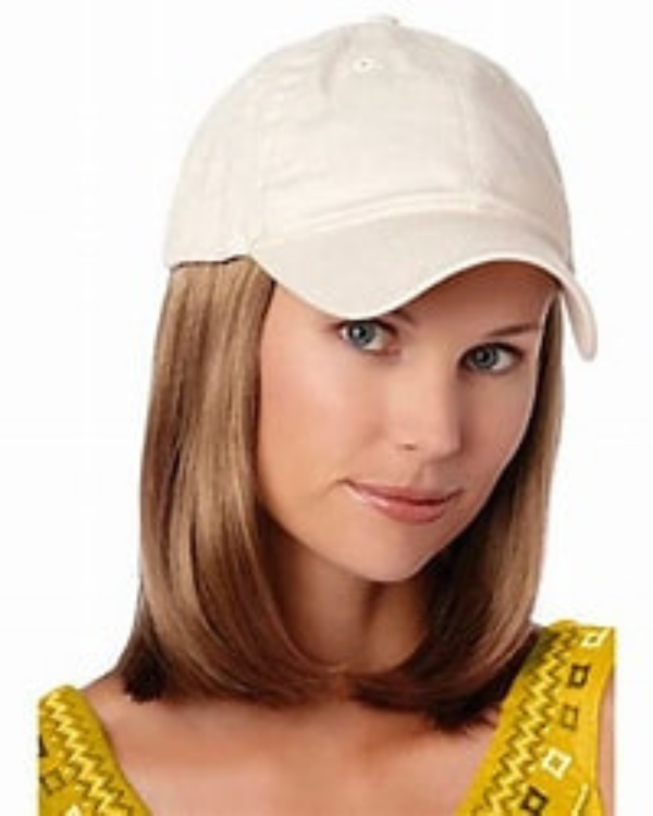 White Baseball cap with hair